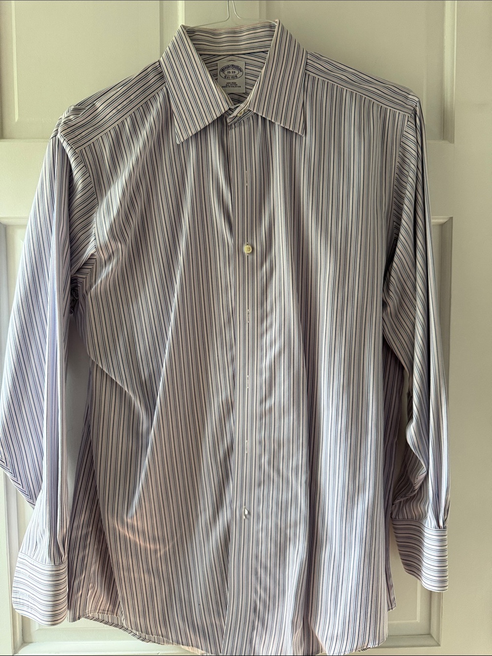 Brooks Brothers Mens White with multi colored stripes button down shirt
